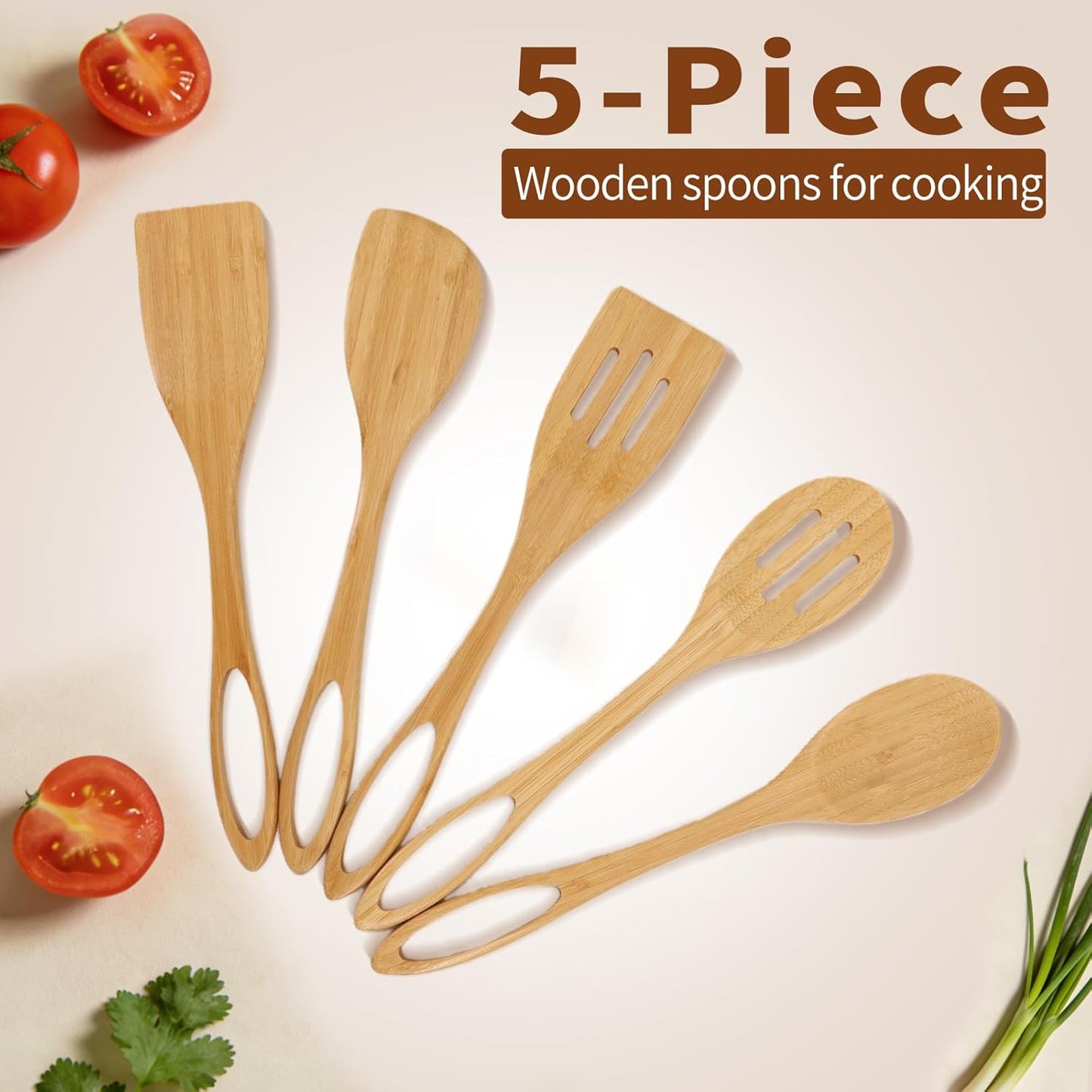 Wooden Spoons for Cooking - Premium Wooden Utensils Set of 5,Smooth Nonstick Bamboo Spoons for Cooking,Apartment Wood Spatula for Nonstick Pan,House Warming Gifts New Home