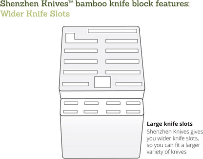 20 Slot Universal Knife Block: Large Bamboo Finish Wood Knife Block without Knives - Countertop Butcher Block Knife Holder and Organizer with Wide Slots for Easy Kitchen Knife Storage