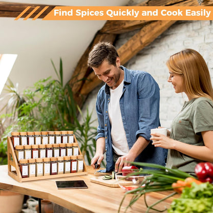 Spice Rack, Spice Organizer -3 Tier Bamboo Spice Racks, Solution for Spice Storage in Kitchens, Countertops，Storage Rooms and Other Places