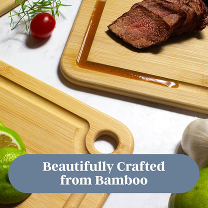 3-Piece Cutting Board Set — Kitchen Chopping Boards with Juice Grooves, Premium Bamboo Cutting Boards for Meat, Vegetables and Cheese