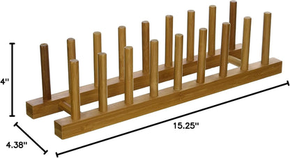 887 Bamboo Wood Plate Rack and Pot Lid Holder, 15-3/8" X 4-3/8" X 4"