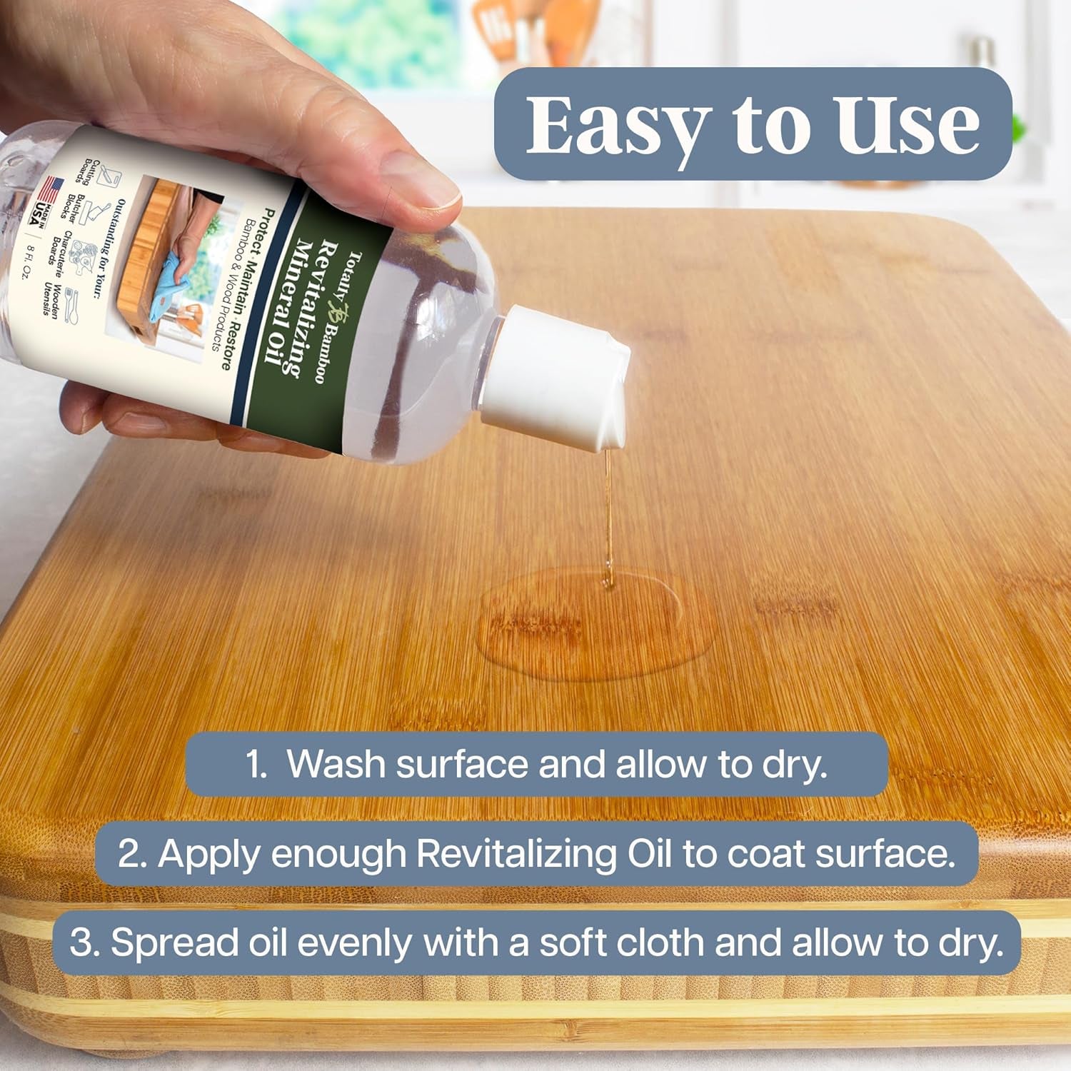 Cutting Board Oil – Food Grade Mineral Oil for Wood & Bamboo Butcher Blocks, Utensils & Countertops, Food Safe, 8 Ounces
