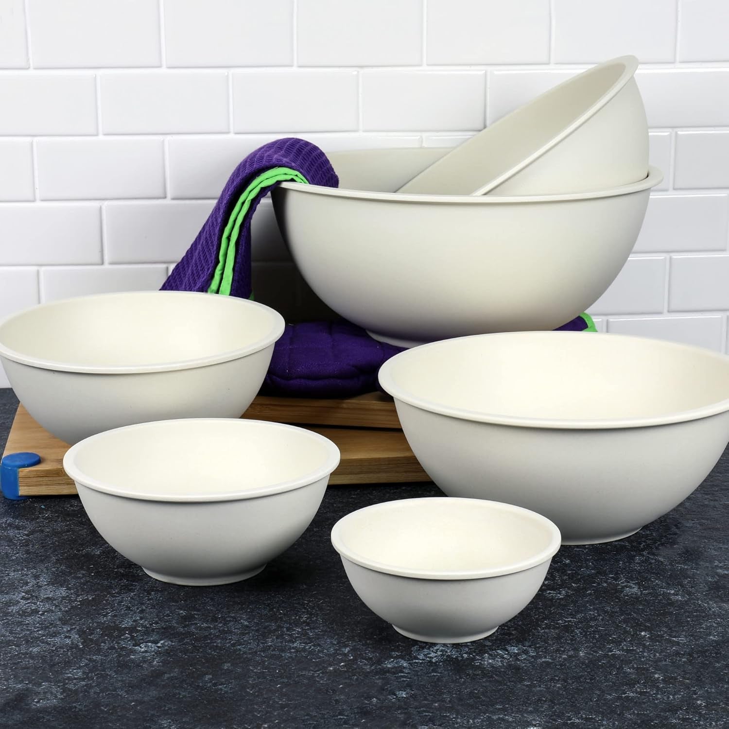 Eco Bamboo Fiber Mixing Bowl Set, 6 Piece Set, Natural