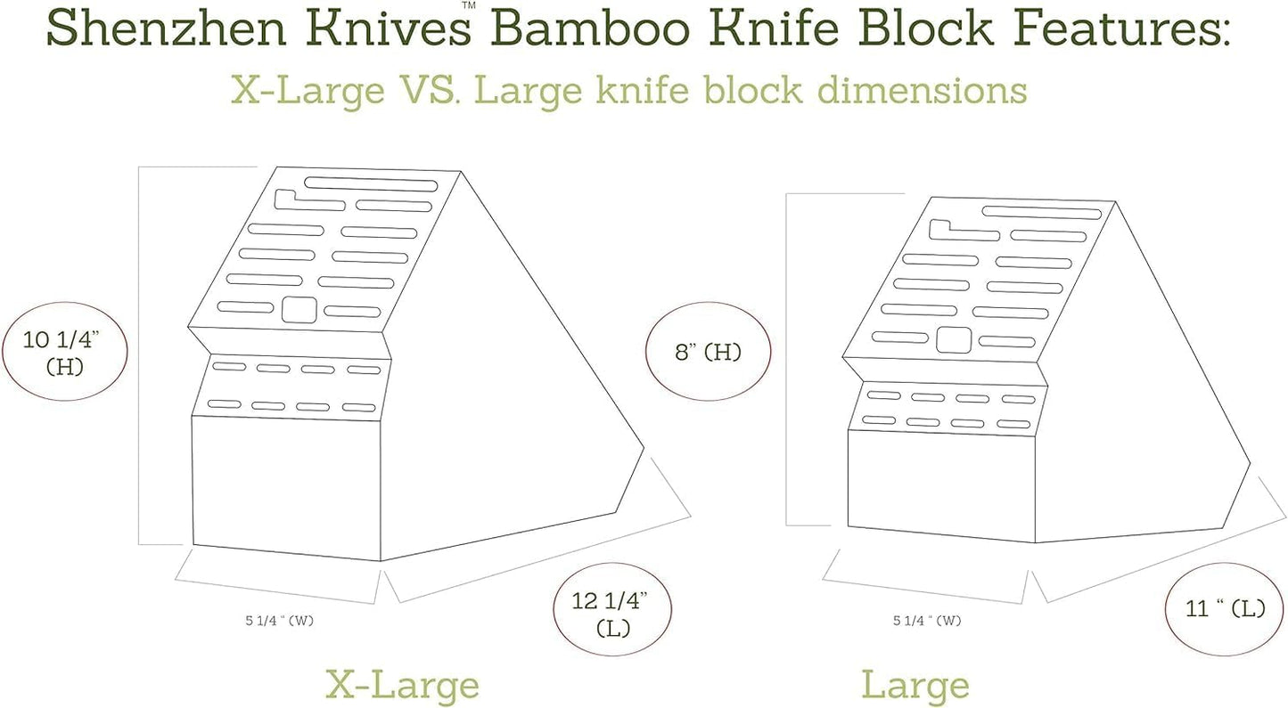 20 Slot Universal Knife Block: Large Bamboo Finish Wood Knife Block without Knives - Countertop Butcher Block Knife Holder and Organizer with Wide Slots for Easy Kitchen Knife Storage