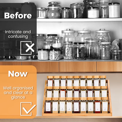 Spice Rack, Spice Organizer -3 Tier Bamboo Spice Racks, Solution for Spice Storage in Kitchens, Countertops，Storage Rooms and Other Places
