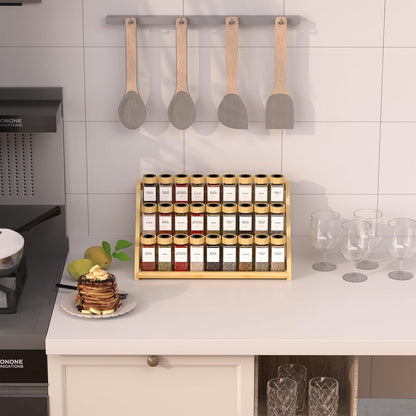 Spice Rack, Spice Organizer -3 Tier Bamboo Spice Racks, Solution for Spice Storage in Kitchens, Countertops，Storage Rooms and Other Places