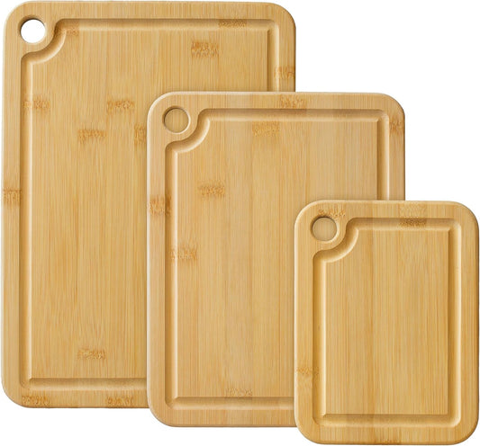 3-Piece Cutting Board Set — Kitchen Chopping Boards with Juice Grooves, Premium Bamboo Cutting Boards for Meat, Vegetables and Cheese
