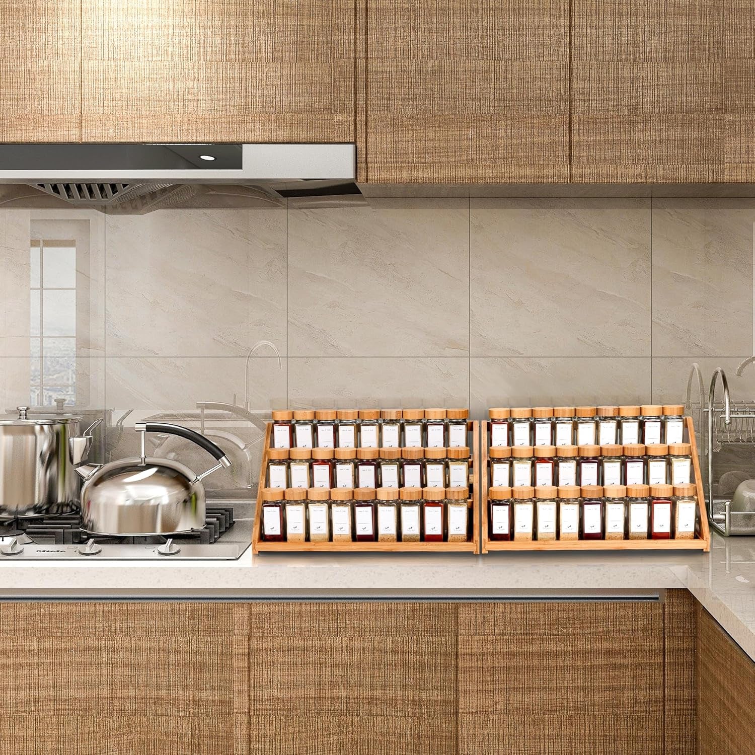 Spice Rack, Spice Organizer -3 Tier Bamboo Spice Racks, Solution for Spice Storage in Kitchens, Countertops，Storage Rooms and Other Places