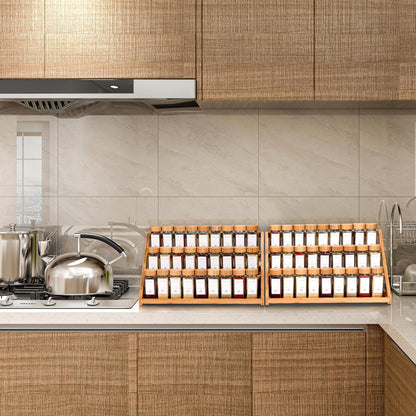 Spice Rack, Spice Organizer -3 Tier Bamboo Spice Racks, Solution for Spice Storage in Kitchens, Countertops，Storage Rooms and Other Places