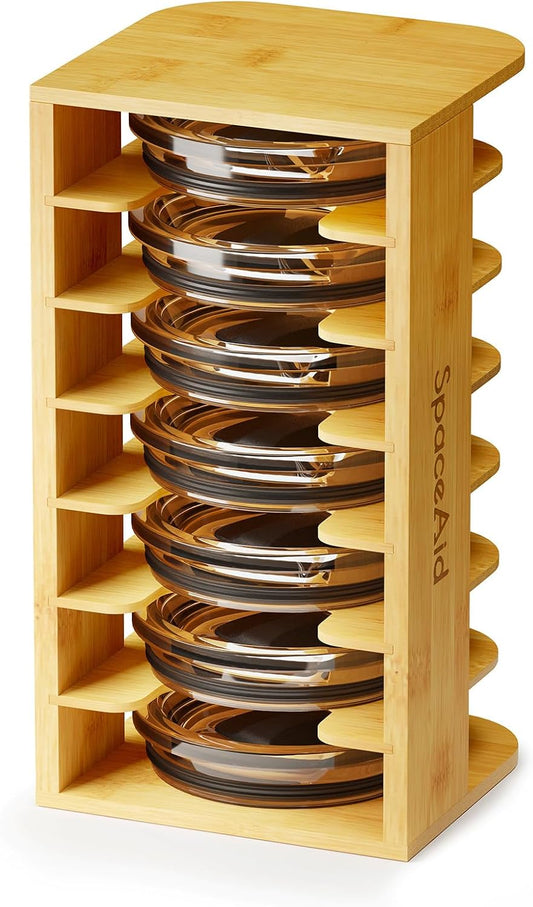 Bamboo Tumbler Lid Organizer for Kitchen Cabinet, Water Bottle Lid Organizer for Cabinet Organization, Cup Mini Lids Organizers Storage Holder for Cupboard Coffee (7-Tier)