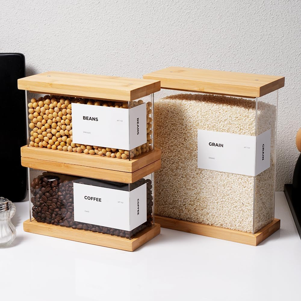 Bamboo Food Dispenser | Kitchen Organizers and Storage | Airtight Pantry Organizers and Storage Container | Cereal, Rice, Flour, Snack Storage (2, Large)