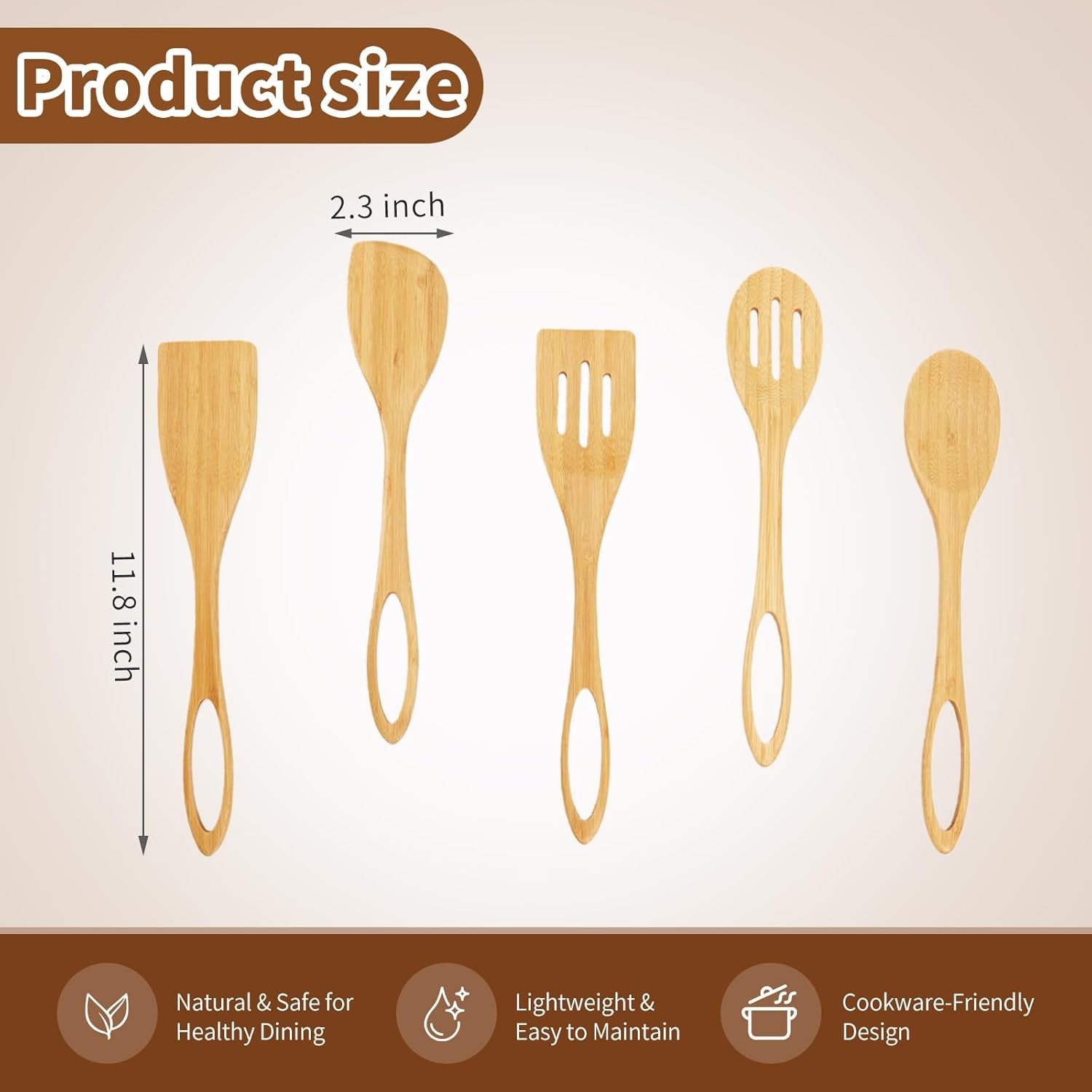 Wooden Spoons for Cooking - Premium Wooden Utensils Set of 5,Smooth Nonstick Bamboo Spoons for Cooking,Apartment Wood Spatula for Nonstick Pan,House Warming Gifts New Home