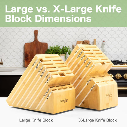 20 Slot Universal Knife Block: Large Bamboo Finish Wood Knife Block without Knives - Countertop Butcher Block Knife Holder and Organizer with Wide Slots for Easy Kitchen Knife Storage