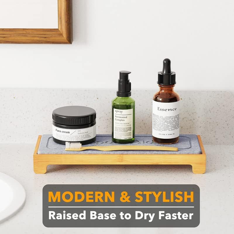 Dryingneat Instant Dry Sink Caddy Organizers, Kitchen Sponge Soap Holder Dispenser, Countertop Fast Drying Counter Tray Rack (Bamboo, Gray)