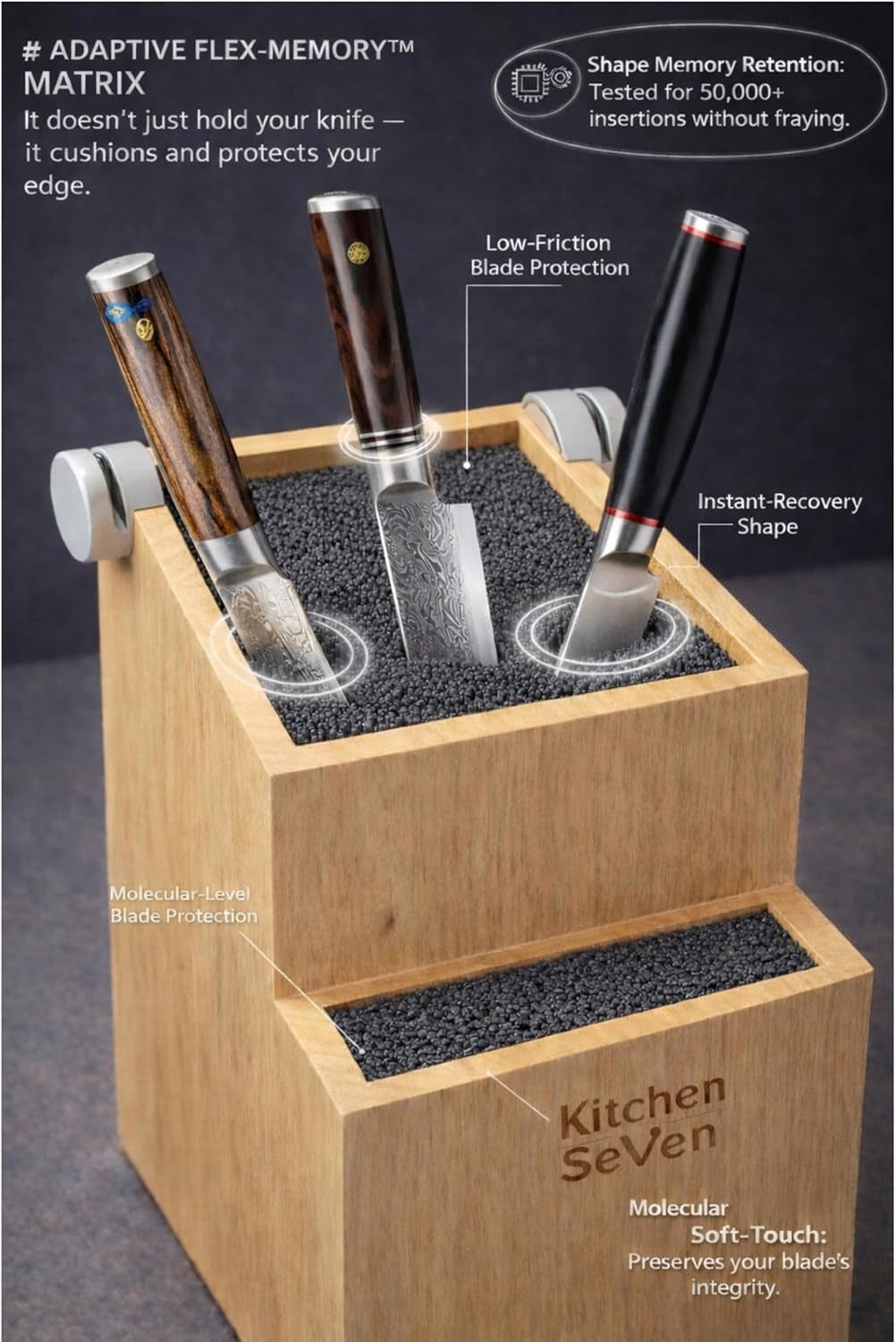 Bamboo Universal Knife Block - Knife Holder with 2 Built-In Knife Sharpeners - 2-Tiered Modern Knife Storage up to 16 Large and Small Knives Easy Clean Wooden Knife Organizer by
