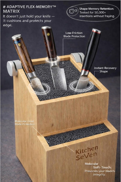 Bamboo Universal Knife Block - Knife Holder with 2 Built-In Knife Sharpeners - 2-Tiered Modern Knife Storage up to 16 Large and Small Knives Easy Clean Wooden Knife Organizer by