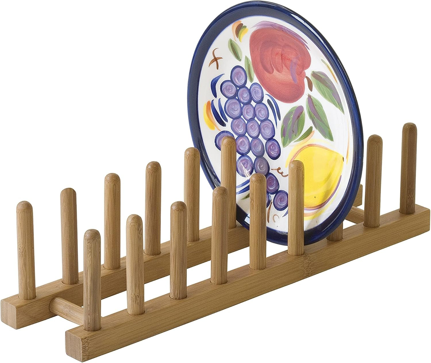 887 Bamboo Wood Plate Rack and Pot Lid Holder, 15-3/8" X 4-3/8" X 4"