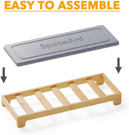 Dryingneat Instant Dry Sink Caddy Organizers, Kitchen Sponge Soap Holder Dispenser, Countertop Fast Drying Counter Tray Rack (Bamboo, Gray)
