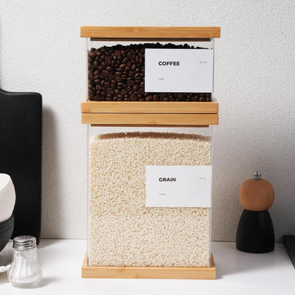 Bamboo Food Dispenser | Kitchen Organizers and Storage | Airtight Pantry Organizers and Storage Container | Cereal, Rice, Flour, Snack Storage (2, Large)