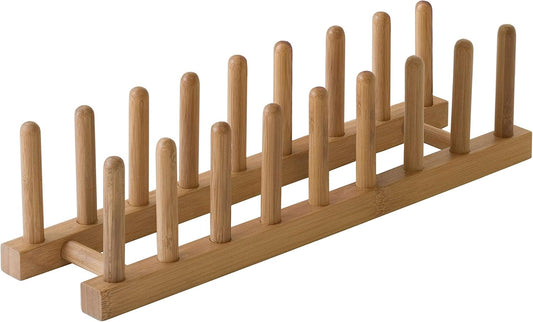887 Bamboo Wood Plate Rack and Pot Lid Holder, 15-3/8" X 4-3/8" X 4"